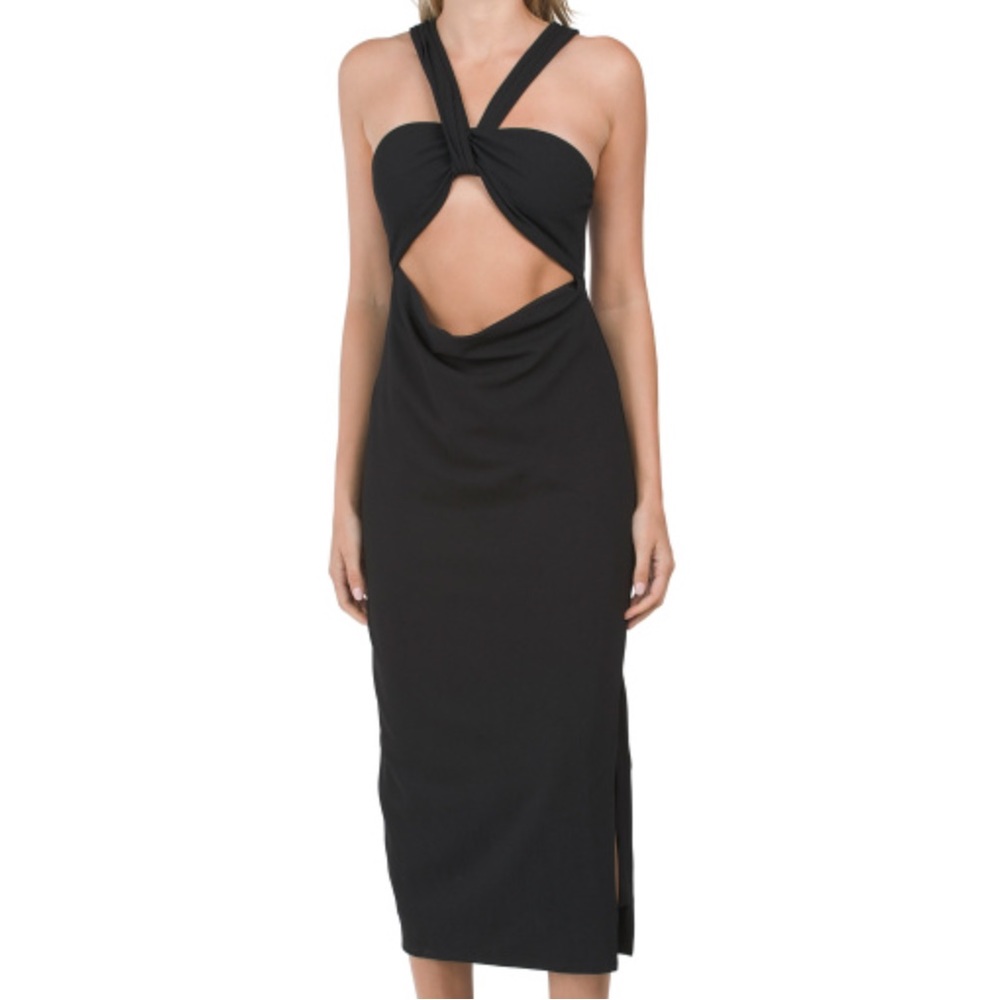 Rachel Roy Front Cutout Halter MIDI Dress Medium Black NWT